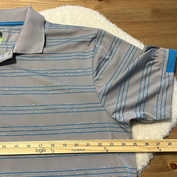 PGA Tour Mens Golf Athletic Fit Polo Shirt Size 2XL Gray Blue Striped Shirt - Picture 10 of 12